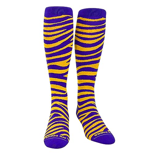 Tiger, Zebra, Cat Stripes Long Baseball, Football, Soccer Socks - Purple Gold (S)2