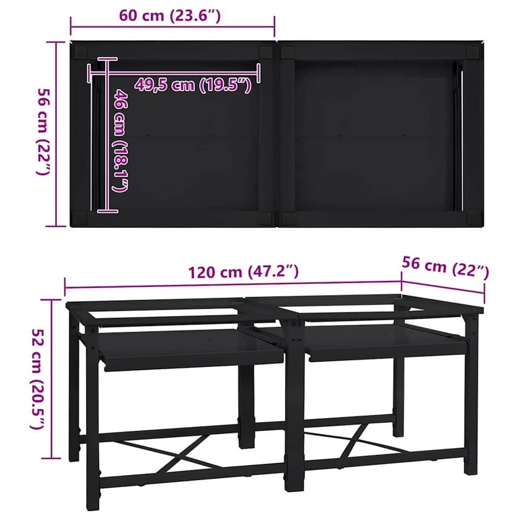 vidaXL Socle pour Machine à Laver 2 pcs Noir 120 x 56 x 52 cm Acier, Support de Machine à Laver Moderne, Ergonomique, rehausseur pour appareils, Accessoire Pratique de Nettoyage