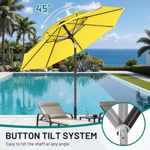 Image of AreShark 9ft 2 Tiers Patio Umbrella with Solar Lights, Outdoor Umbrella w / 32 LED Lights&8 Sturdy Ribs, Table Umbrella for Deck, Backyard, Pool(Yellow)