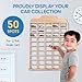 Wooden Toy Car Display Shelf - Holds 50 Cars - Matchbox Display Wall Mount for 1/64 Diecast Toy Cars - Charming & Durable Toy Car Storage Wall - Freestanding or Hanging Car Shelf