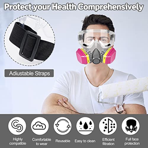 Pro Anti-fog Half Face Respirator Mask - Reusable Gas Cover Organic Vapor Masks Survival Nuclear, with 60923 Cartridges & Goggles for Woodworking,Dust,Formaldehyde,Epoxy Resin,Sanding,Cutting,welding