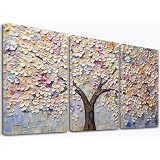 JOSUE 3 Piezas Árbol de la vida Lienzo Cuadros Abstractos Modernos, áRbol Natural Púrpura, blanco Cuadros Decorativos Salon Dormitorio Comedor Decoracion Pared -20x30cm Enmarcado