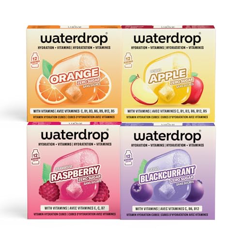 waterdrop® Microdrink Set Coffret Fruits Classiques - 48 Pastilles Pour Boisson Hydratante en Saveurs Pomme, Orange, Framboise & Cassis, Cubes Boisson Vegan,...