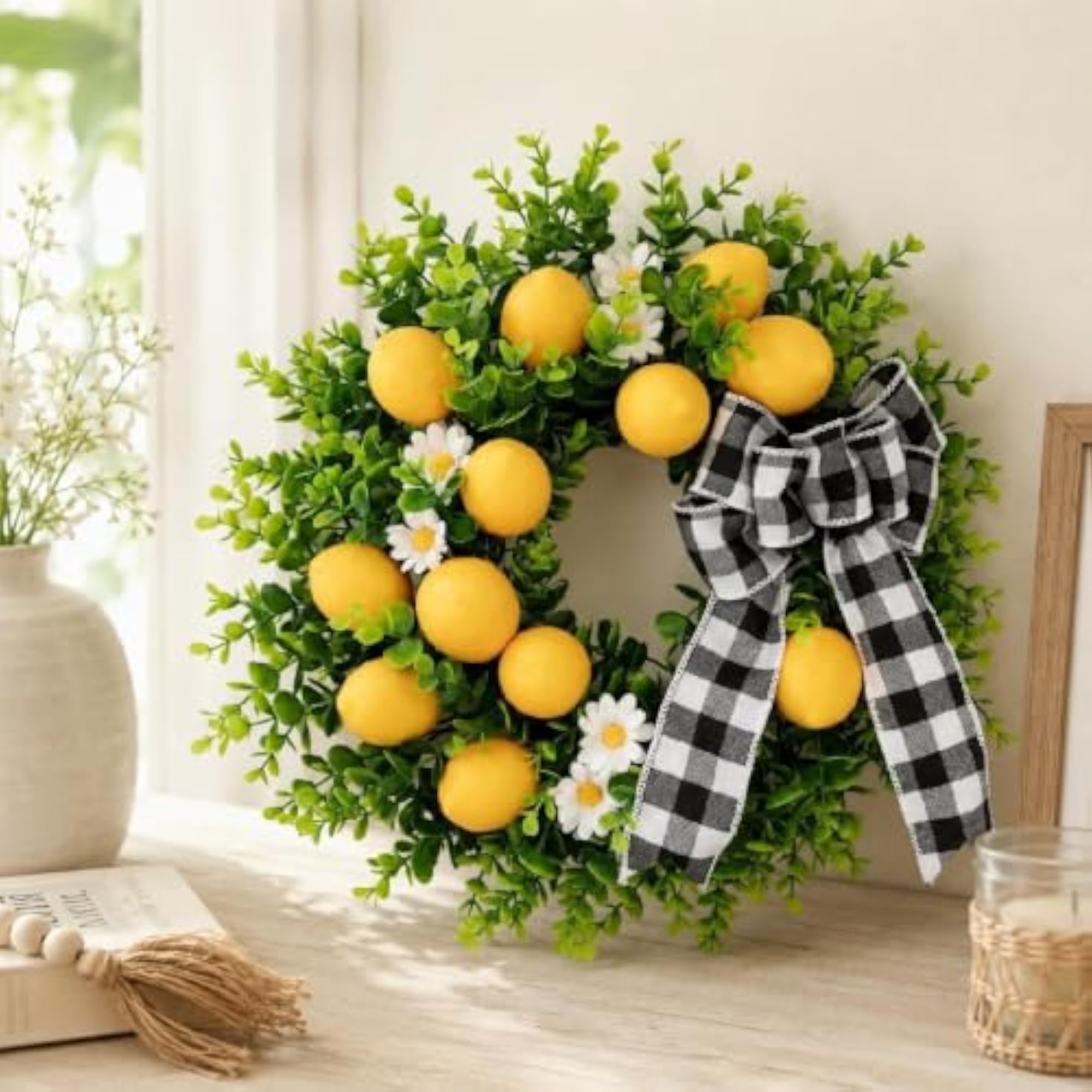 Spring Artificial Green Grass Wreath for Front Door Hanging