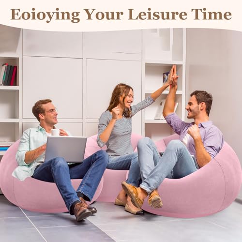 Image of Realspring Inflatable Bean Bag Chairs Outdoor Blow up Camping Chairs Inflatable Lazy Sofa Folding Portable Bean Bag Loungers Couch for Movie Night(Pink,4 Pcs)