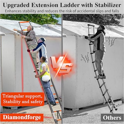 Image of Telescoping Ladder, 12.5 FT Aluminum Extension Ladder 330 Lbs, Black Orange | Telescopic & Retractable, Collapsible Extendable Ladder for House, Roof, RV & Travel Trailer