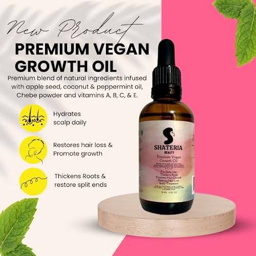 Shateria Beauty Premium Vegan Growth Oil With Lavender & Jamaican Black Castor Oil, Prevents Split Ends, Thickens Roots & Stimulates Hair Growth For All Hair Types, 2 Fluid Ounces #TOP2