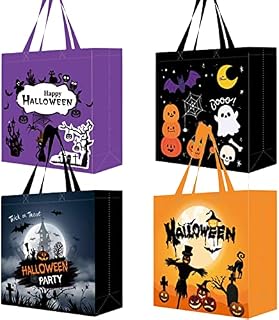 4 Pack Halloween Candy Bags, Non-Woven Reusable Gift Bags for Trick or Treating, Tote Bags for Treats Snacks, Halloween Goodie Bags Sweet Bags Party Supplies