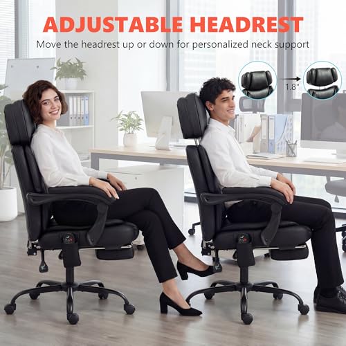 Image of HOMCOM Massage Office Chair with Lumbar Heat, Ergonomic Executive Desk Chair with Adjustable Headrest, 6 Points Vibration, High Back, Reclining, Padded Armrests, Footrest, PU Leather, Black