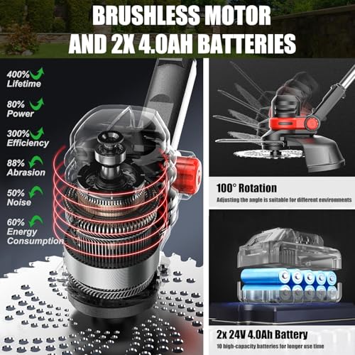 Tondeuse à gazon 4 en 1 sans fil à roues et double batterie - 7