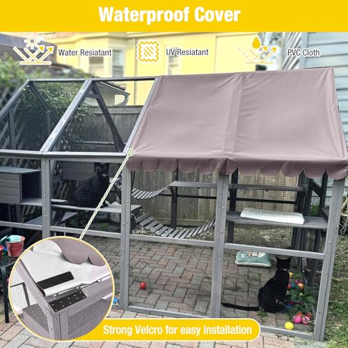 Image of Aivituvin Catio Outdoor Cat Enclosure Large Cat Houses for 8-15 Cats,Kitty House with Resting Box,Bridges,Walks,Waterproof Tarp Roof, 110.2 inch L x 73.9 inch W x 73.7 inch H