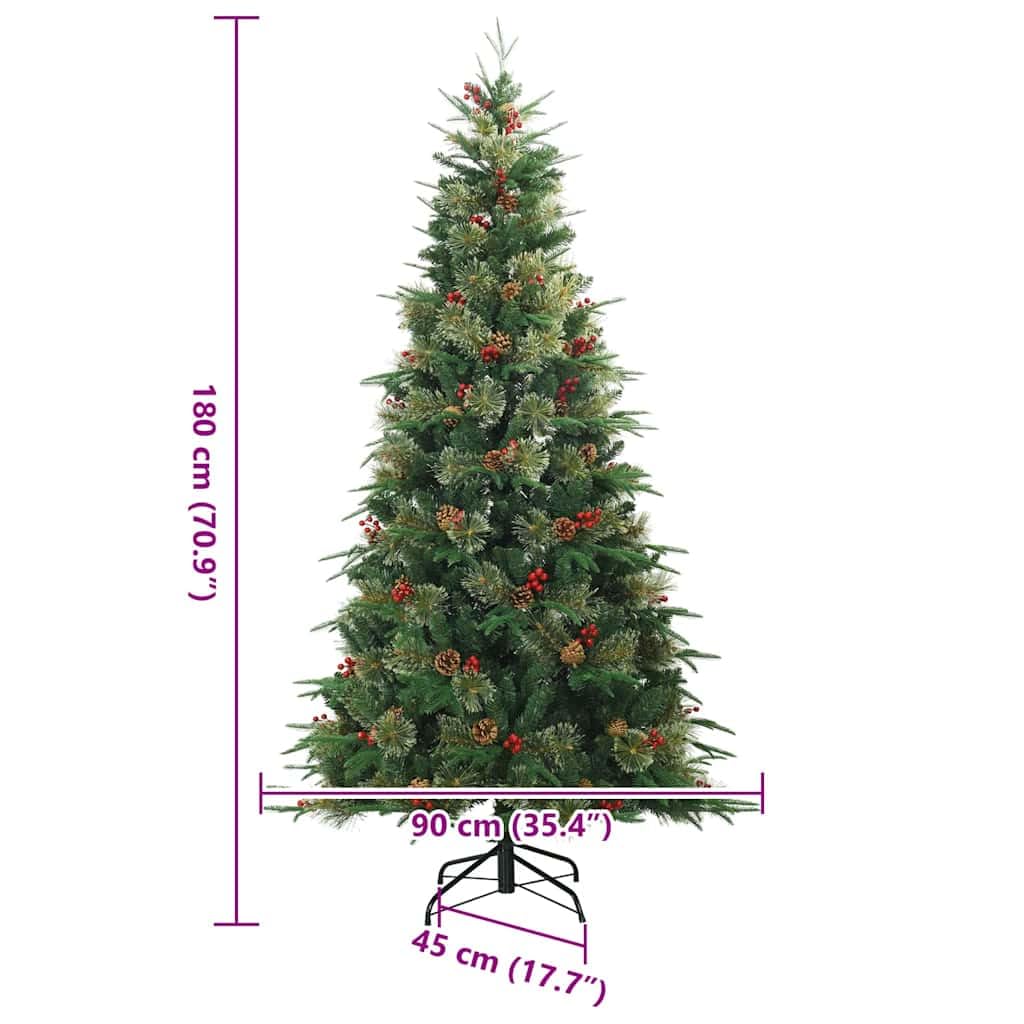 vidaXL Albero di Natale Artificiale con Rami Pieghevoli Verde 180 cm, Albero di Natale a forma di cono, decorazione resistente, luci festive con stringa bianca calda