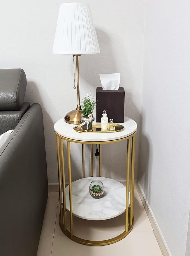 サイドテーブル コーヒーテーブル 大理石 収納スぺース ホワイト ゴールド 