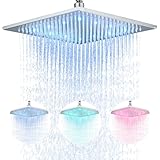 NeierThodore 12' LED Square Rainfall Shower Head Brushed Nickel Top Sprayer Shower Head Wall/Ceiling Mounted