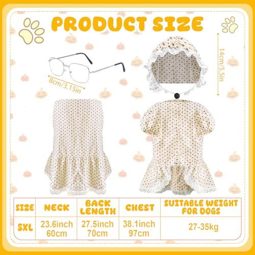 3-teiliges Kostüm für alte Dame für Hunde, Oma, Hundekostüme und Hut, lustige Retro-Sonnenbrille für Halloween, Hundeparty, Cosplay (5 XL)