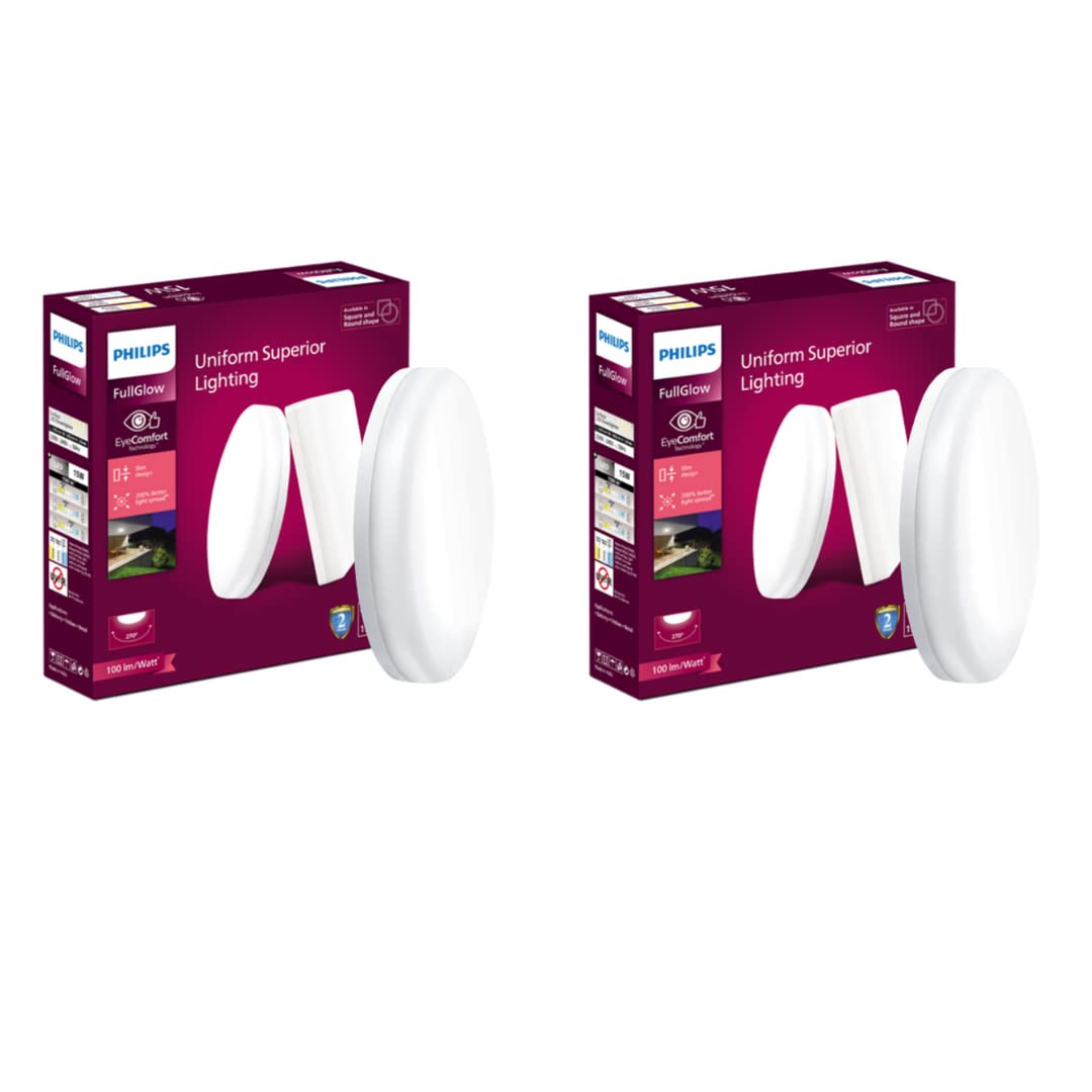 PHILIPS Rimless Full Glow 15-Watt Round LED Surface Downlighter for Ceiling | Natural White Light for Home & Hall | Pack of 2