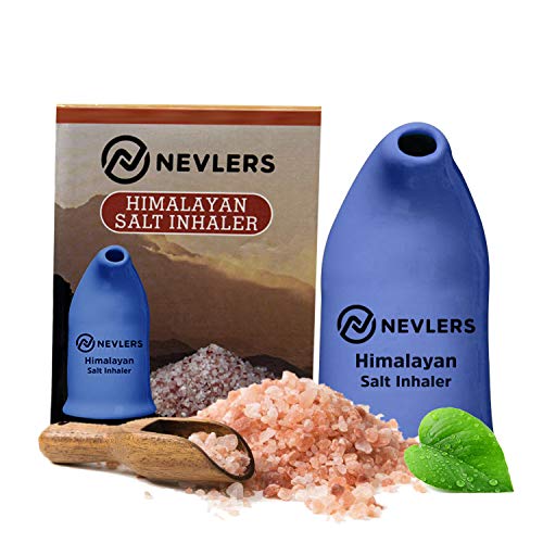 Nevlers All Natural Ceramic Himalayan Salt Inhaler with All Natural Himalayan Pink Crystal Salt - Great for Allergy and Asthma Relief - Handheld and Portable - Cobalt