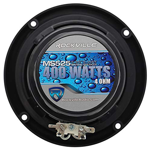 Image of Rockville MS525B Pairs 5.25 inch 2-Way 400W Peak /200W RMS 4-Ohm Waterproof Marine Boat Speakers, Polypropylene Cone, Anti-UV ABS Grill, Black Finish, 2-Piece