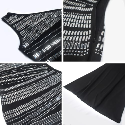 Image of PORRCEY Women's Sexy Rhinestone Mesh See Through Party Night Prom Dress