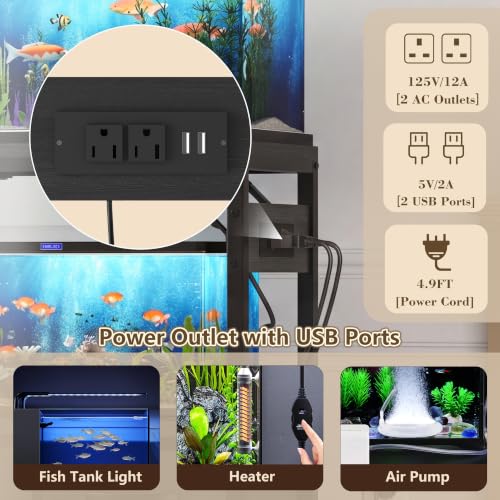 Image of Heybly 10-20Gal Fish Tank Stand with Drawer, Power Outlet,200lb HAS003SBK-1