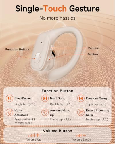 Image of LEEMC Wireless Earbuds, Sports Bluetooth Headphones, Ear Buds with ENC Noise Canceling Mic, 50Hr Playtime Earphones, Palm-Sized, LED Power Display, IPX7 Waterproof Headset for Workout Running, Beige