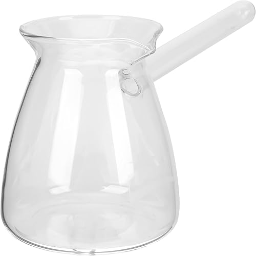 Paquete de 1 vaso de chupito de espresso con asa, olla de café turco de vidrio grueso para hervir 15.2 onzas, transparente