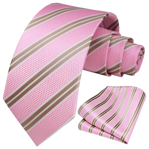 Image of HISDERN Mens Striped Ties Classic Silk Woven Tie and Pocket Square Set Formal Business Necktie Handkerchief for Wedding