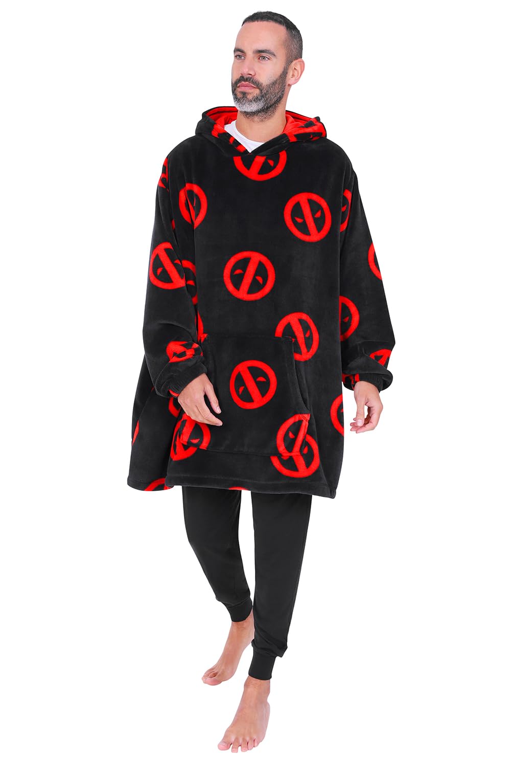 Marvel Deadpool - Sudadera con capucha para hombre, forro polar de gran tamaño, color negro, Negro, Talla única