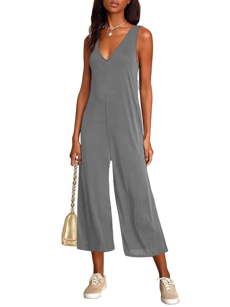 Sucolan Rompers for Women Summer Sleeveless Jumpsuit V Neck