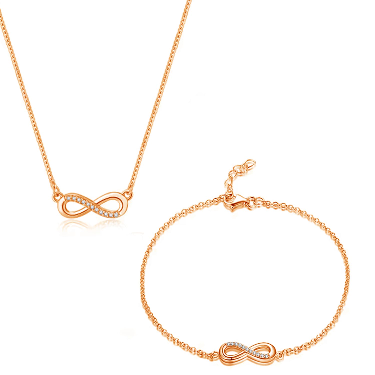 vama FASHIONS 18K Rose Gold Plated Infinity Charm Necklace & Hand Bracelet Jewelry Valentine’s Day Love Gift Set for Girls & Women-picture-5
