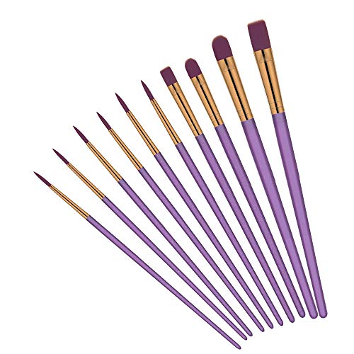 10PCS Paint Brushes Set Nylon Hair Brush for Acrylic Painting Oil Painting Watercolor Painting Gouache Painting Face Painting (Purple)