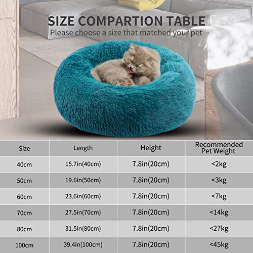 BVAGSS Hundebett Rund Katzenbett Flauschig Donut Kuscheliges Hundekissen Waschbar Ultra Weicher Plüsch Haustierbett für Kleine, Mittelgroße und Große Hunde, Katzen XH034 (Diameter:80 cm, Cyan)