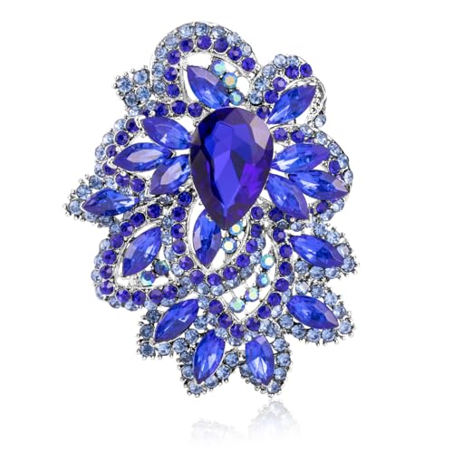 Image of LAXPICOL Big Large Women's Vintage Austrian Crystal Elegant Flower Teardrop Brooch Gold Tone
