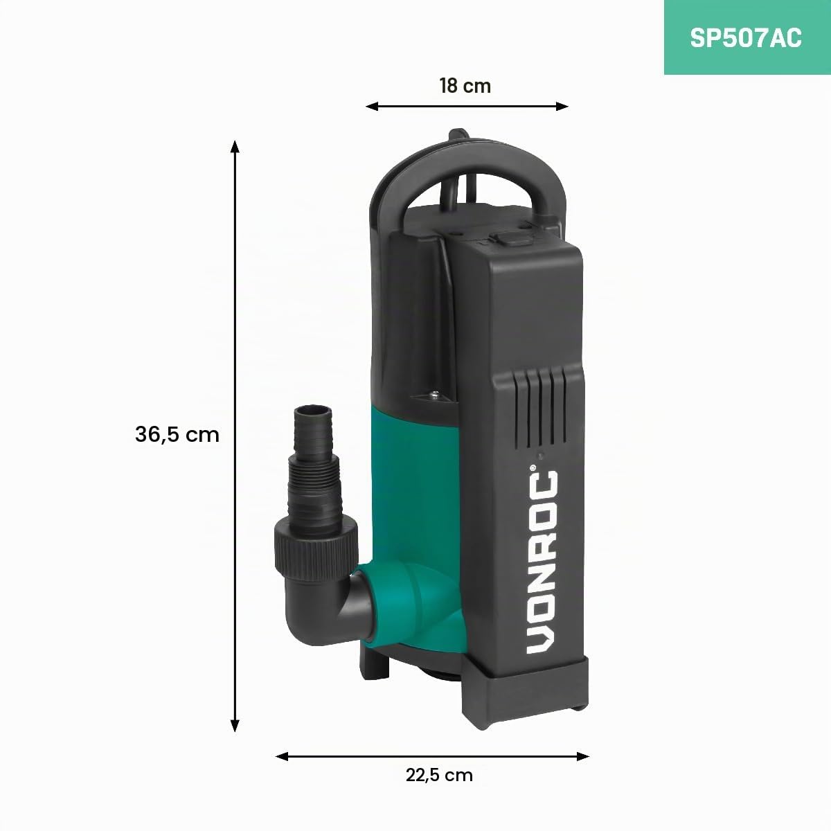 VONROC Pompa acqua sommersa 750W – 14000 l/h per acque sporche e pulite. Con galleggiante integrato