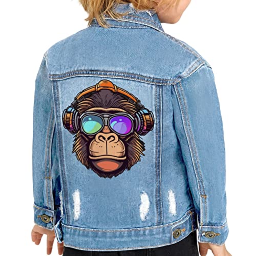 Monkey With Headphones Toddler Denim Jacket - Cute Monkey Lovers Gifts - Gifts for Kids