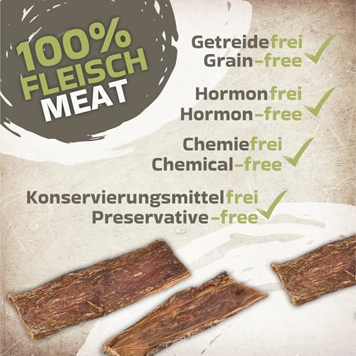 Rinderschlund Kausnacks für Hunde 1kg (ca. 43–48 Stück) | natürliche Rindfleisch-Leckerlis | Single Protein | ohne Rohhaut | proteinreich | Flache Streifen aus Rinderschlund