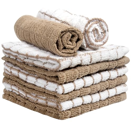 Image of Bumble Dish Cloths (6 Pack) | 12 inch x 12 inch | 100% Cotton Kitchen Towels | 405 GSM | Soft, Highly Absorbent & Durable Dish Towels for Kitchen | Tan