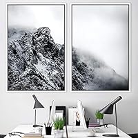 2 Piece Framed Canvas Wall Art Monochromatic Mountains Canvas Prints Home Artwork Decoration for Living Room,Bedroom - 16