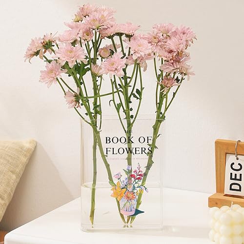 PORPAN Book Vase for Flowers, Clear Book Vase, Acrylic Book Vase, Book Flower Vase, Book Shaped Vase, The Book About Flowers, Modern Decorative Vase for Home, Bedroom, Living Room, Dining Table