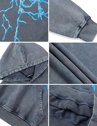 Vamtac Lightning Graphic Hoodies for Men Oversized Unisex Wash Hoodie Y2k Vintage Pullover Hooded Sweatshirt