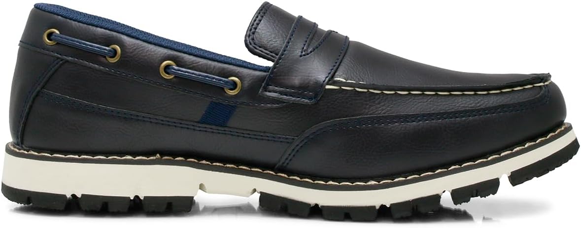 [エドウィン] ローファー メンズ 防水 スリッポン デッキシューズ PUレザー 革靴 スニーカー 耐滑Wグリップ底 おしゃれ 紐なし 靴 EDM4103