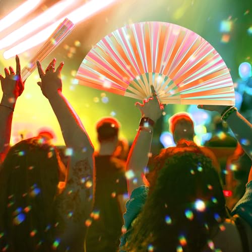 Image of Maitys Large Rave Fan Folding Handheld Fans 13'' Clap Fans for Line Dancing Clack Fan Holographic Festival Accessory for Martial Art Gift Performance, Includes 2 Pouch