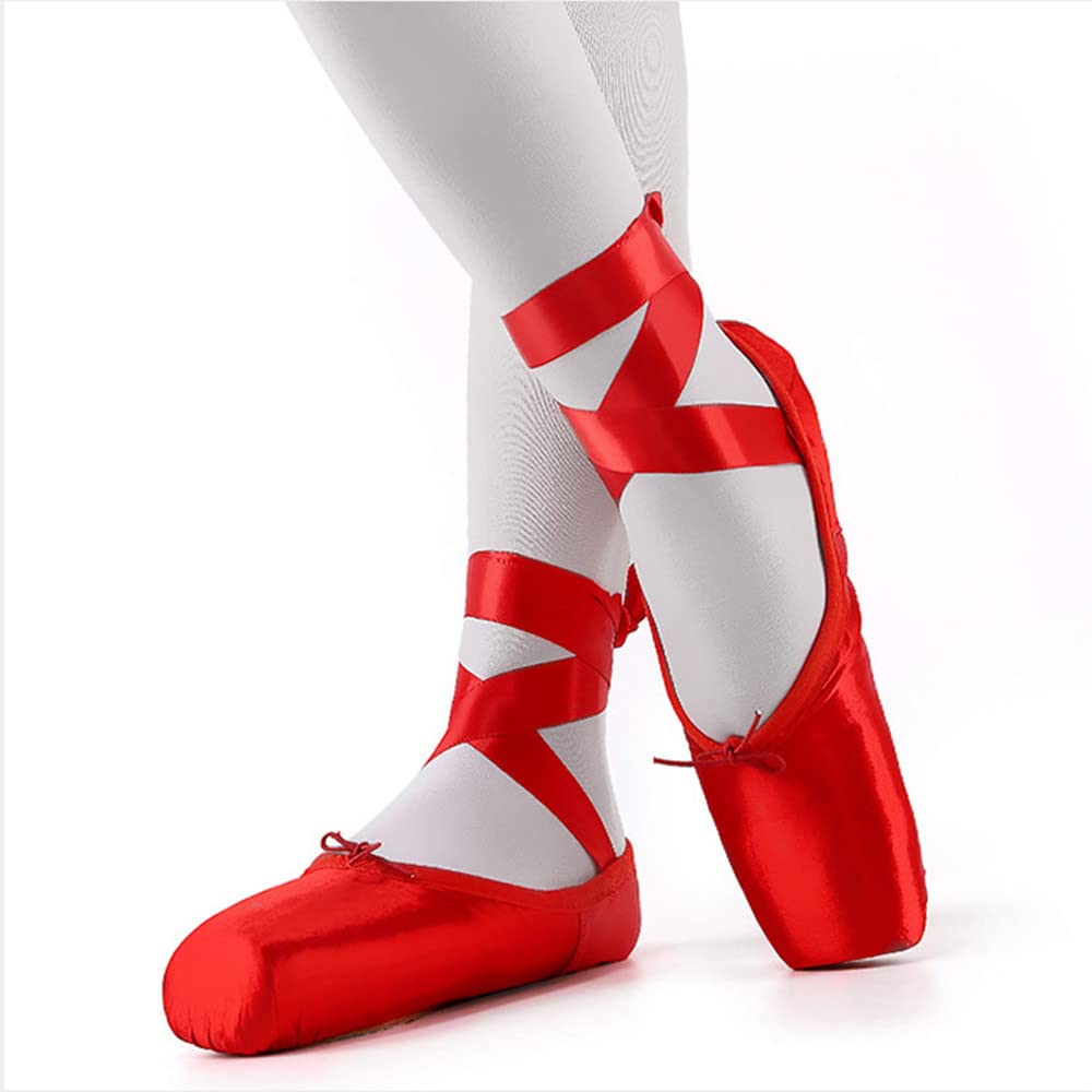 TangDao Zapatos de ballet profesionales de lona para niña, zapatos de ballet profesionales de satén rosa con cintas