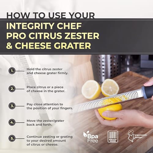 Image of Lemon Zester Grater with Handle, Kitchen Tool for Zesting Citrus Fruits & Finely Grating Parmesan Cheese, Garlic, Ginger, Coconut, Chocolate, Stainless Steel (Black & Red)