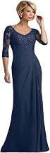 Mermaid Mother of The Bride Dresses for Wedding Chiffon Lace Appliques Half Sleeve Sweetheart Affordable Elegant Mother of The Groom Dress Navy