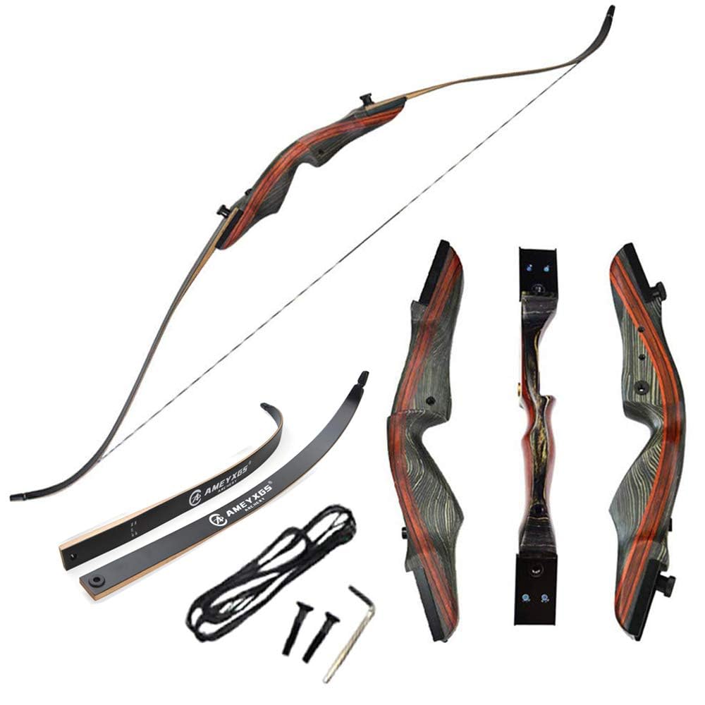 ZSHJG 62" Archery Takedown Recurve Bow Hunting Traditional Recurve Bow Wooden Riser 20lbs-60lbs Longbow for Right Hand Adult and Beginner Hunting Shooting Target Games (62"/ Black, 40lbs)