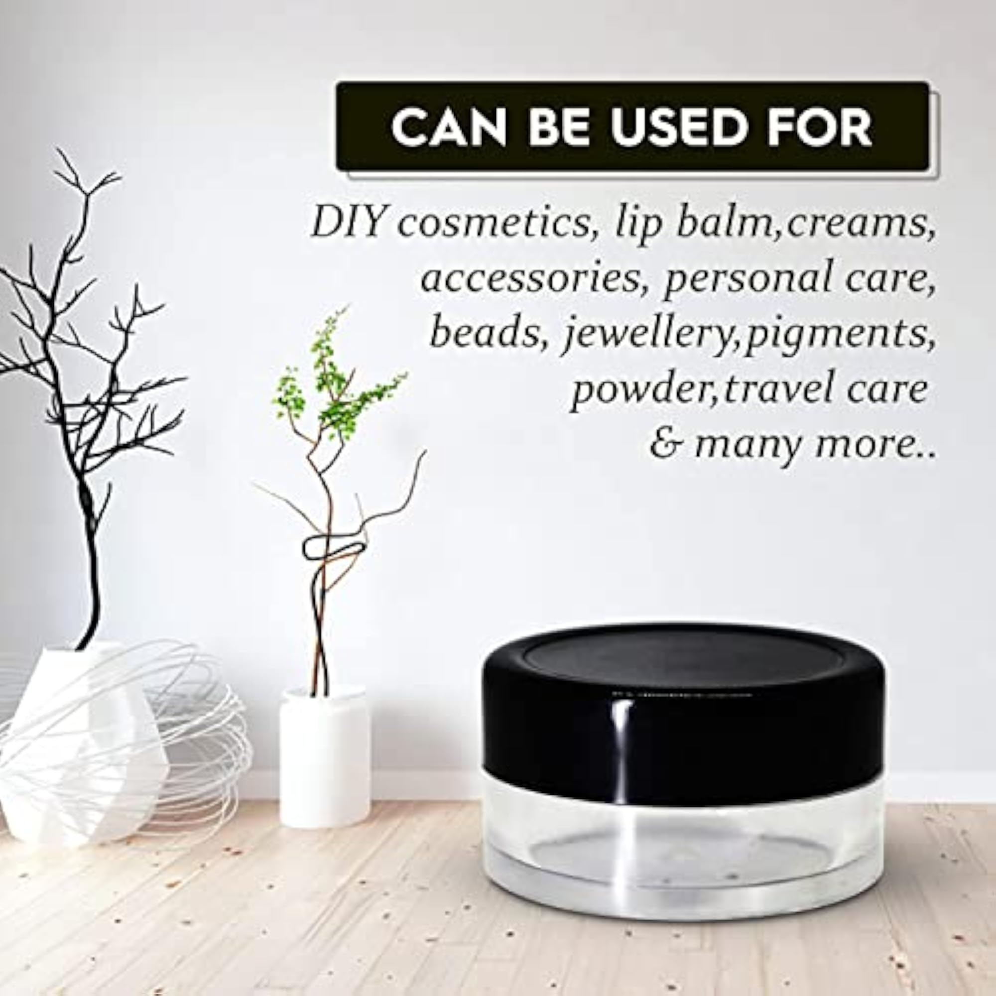 8g Clear Acrylic SAN Cosmetic Jars with Black Lid, Pack of 3