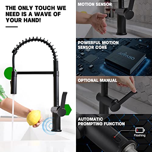 Appaso Black Touchless Kitchen Faucet, Motion Sensor Activated Hands-Free Automatic Kitchen Faucet, Inducing Single Handle Smart Faucets For Kitchen Sink, Solid Brsss #TOP2