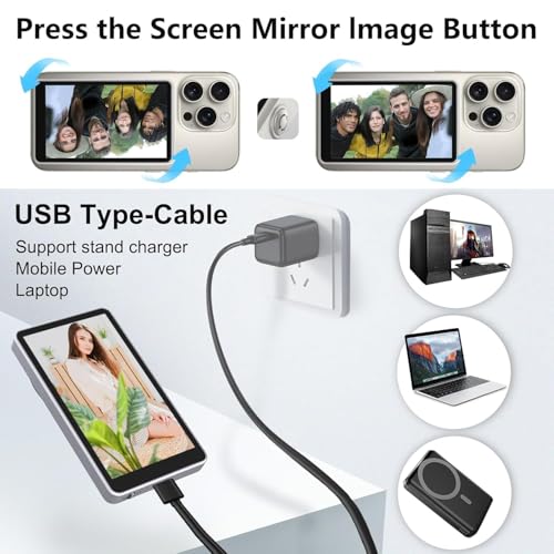 Image of Upgraded Phone Vlog Selfie Monitor Screen, Portable Back Camera Monitor with Magnetic Connection and Remote Control, Low Latency for Selfie Vlog Live Stream, Compatible with iPhone & Android