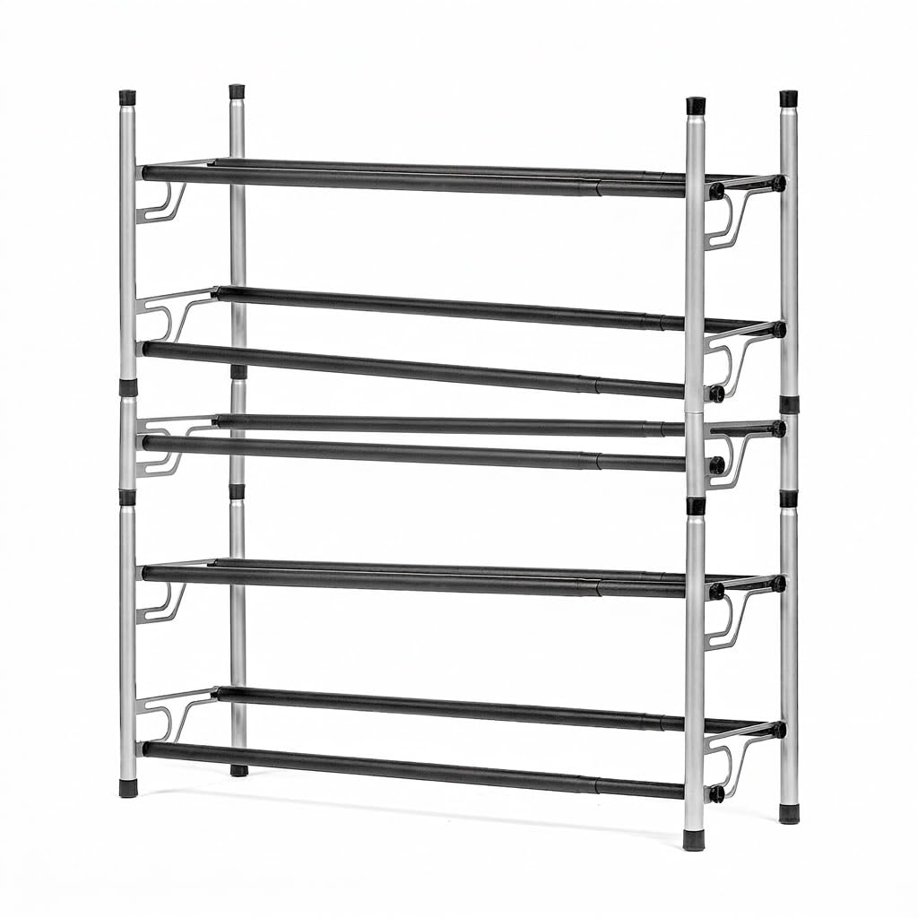 USTECH Erweiterbares Schuhregal, 2 Etagen, verstellbares Schuhregal, Aufbewahrung, Organizer, stapelbar, verstellbar, stehend, Metall-Schuhregal, Organizer, Aufbewahrung, legierter Stahl, Schuhregal